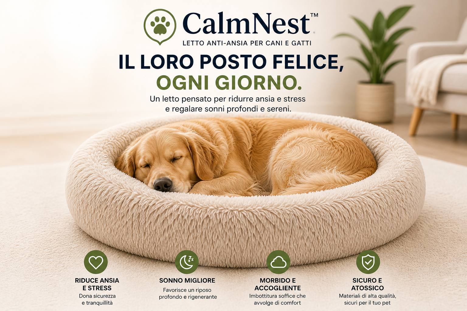 CalmNest™ – Letto Calmante Anti-Ansia per Cani